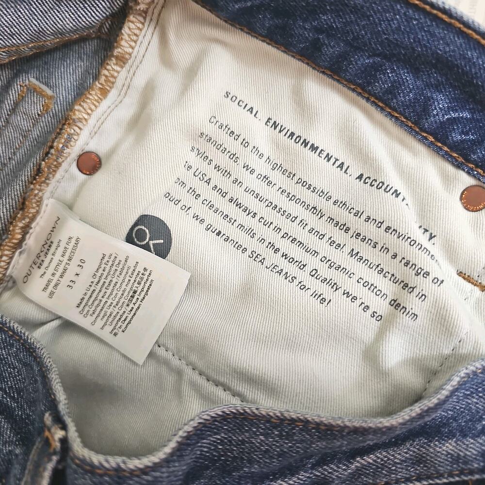 Outerknown ~Men's 33×30~ Blue Denim Sea Jeans The Dunes Straight Organic Cotton. - Picture 10 of 16